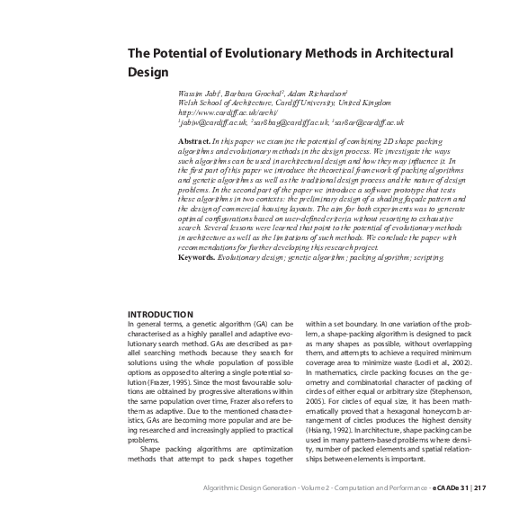 The Potential of Evolutionary Methods in Architectural Design