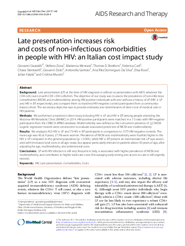 (PDF) Late presentation increases risk and costs of non-infectious ...