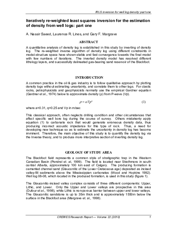 (PDF) Iteratively re-weighted least squares inversion for the ...