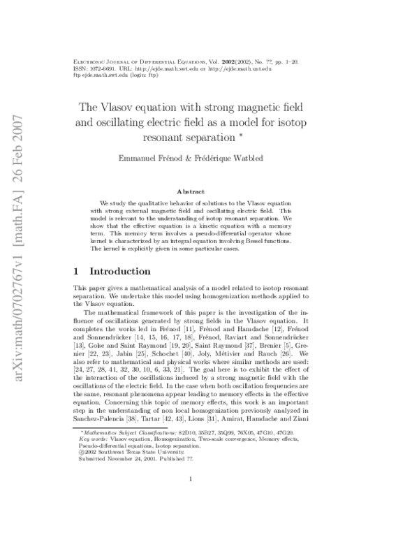 (PDF) The Vlasov equation with strong magnetic field and oscillating ...