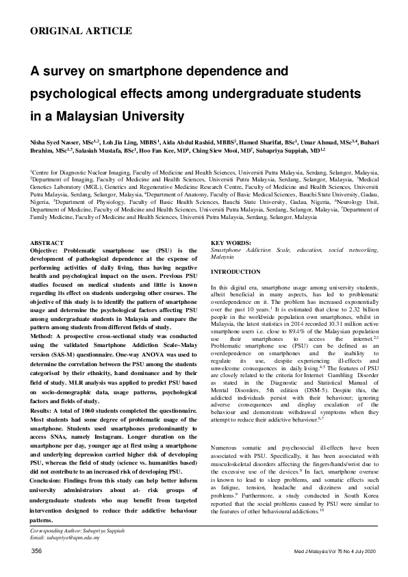 (PDF) A survey on smartphone dependence and psychological effects among ...