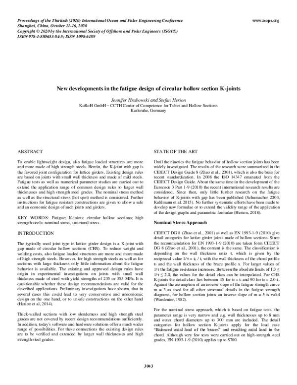(PDF) New Developments in the Fatigue Design of Circular Hollow Section ...