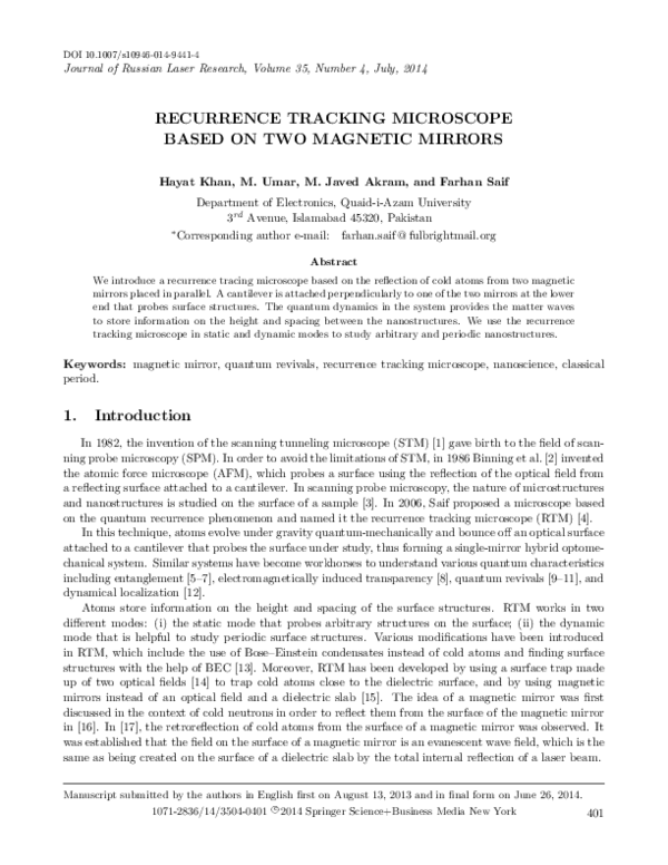 (PDF) Recurrence Tracking Microscope Based on Two Magnetic Mirrors