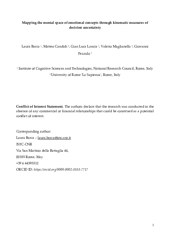 (PDF) Mapping the mental space of emotional concepts through kinematic ...