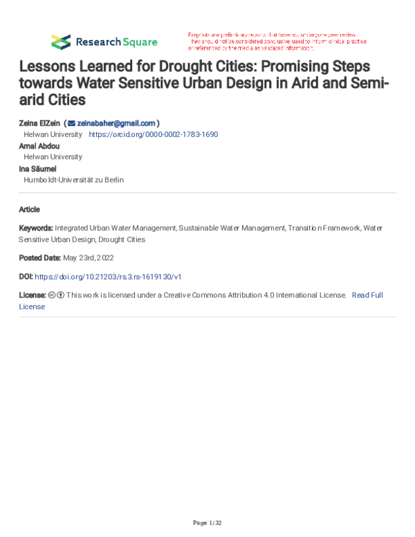 (PDF) Lessons Learned for Drought Cities: Promising Steps towards Water ...