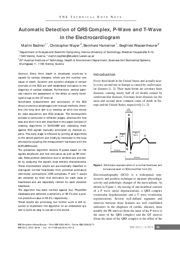 (PDF) Automatic Detection of QRS Complex, P-Wave and T-Wave in the ...