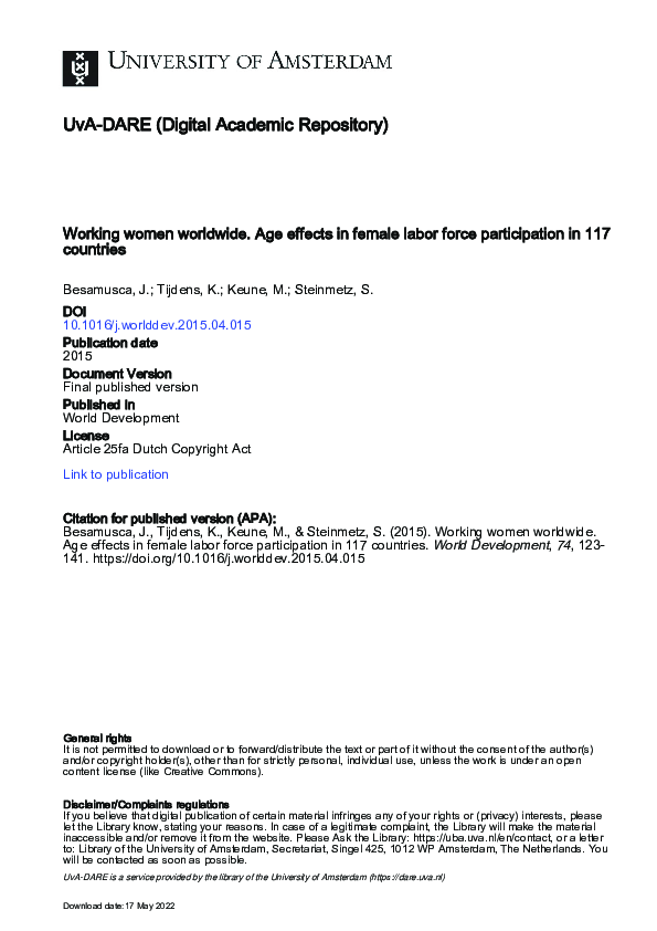 (PDF) Working Women Worldwide. Age Effects in Female Labor Force ...