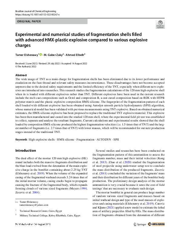 (PDF) Experimental and numerical studies of fragmentation shells filled ...