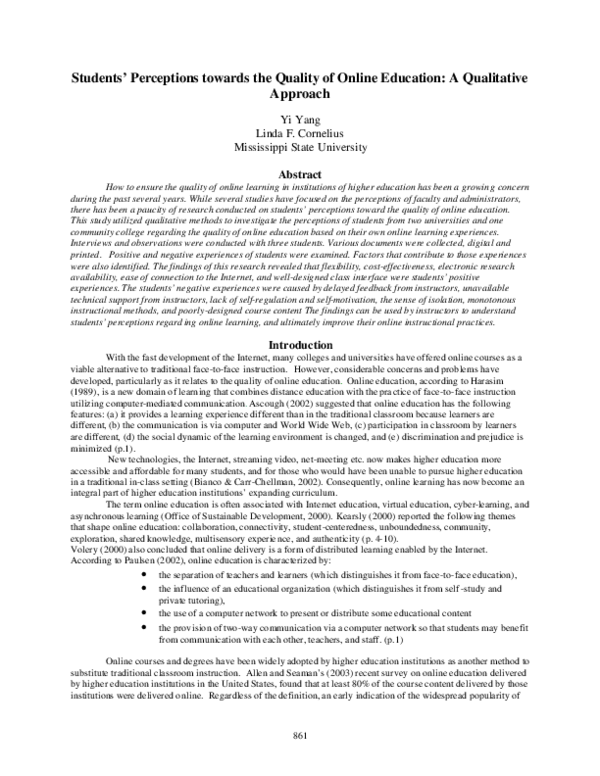 (PDF) Students' Perceptions towards the Quality of Online Education: A ...
