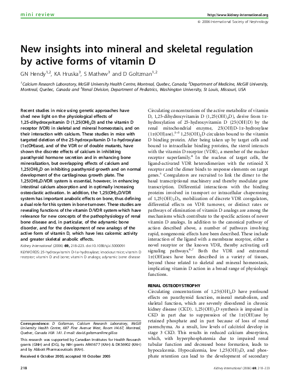 (PDF) New insights into mineral and skeletal regulation by active forms ...