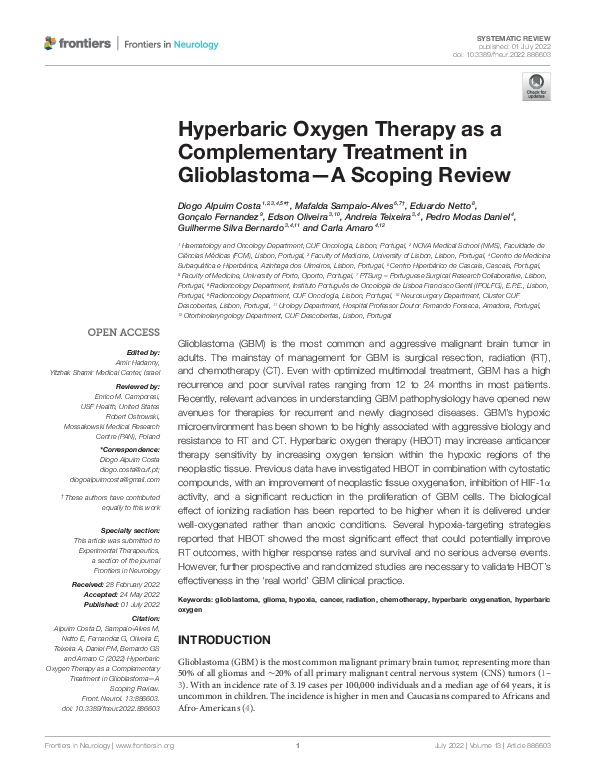 (PDF) Hyperbaric Oxygen Therapy as a Complementary Treatment in ...