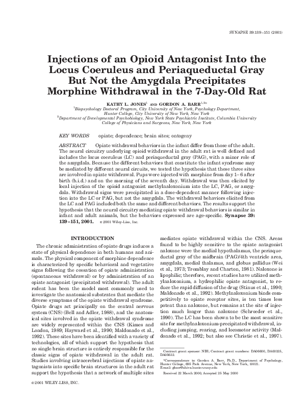 (PDF) Injections of an opioid antagonist into the locus coeruleus and ...