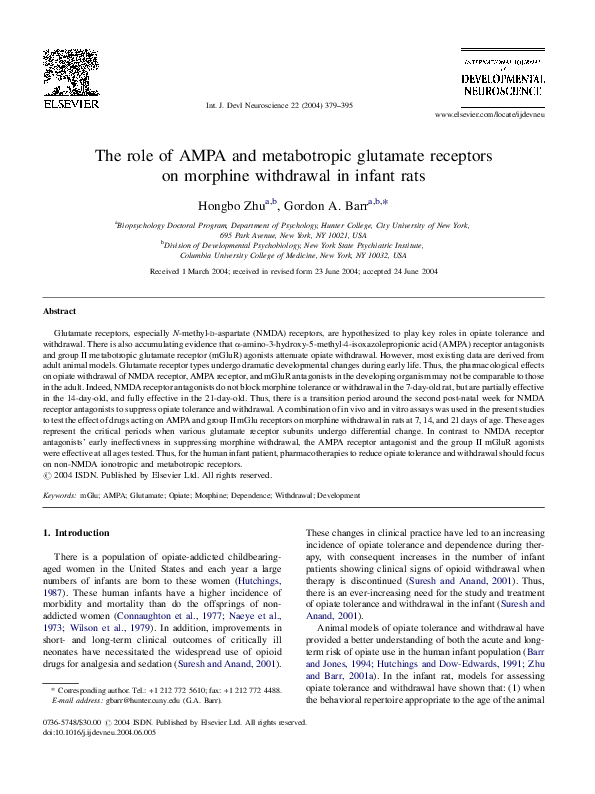 (PDF) The role of AMPA and metabotropic glutamate receptors on morphine ...