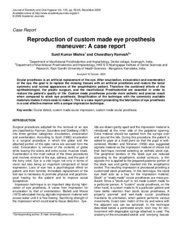 (PDF) Reproduction of custom made eye prosthesis maneuver: A case report