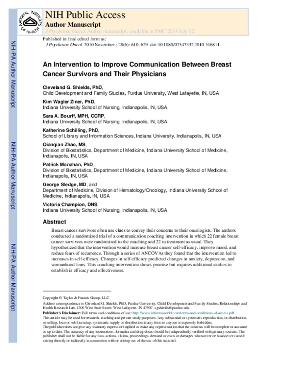 (PDF) An Intervention to Improve Communication Between Breast Cancer ...