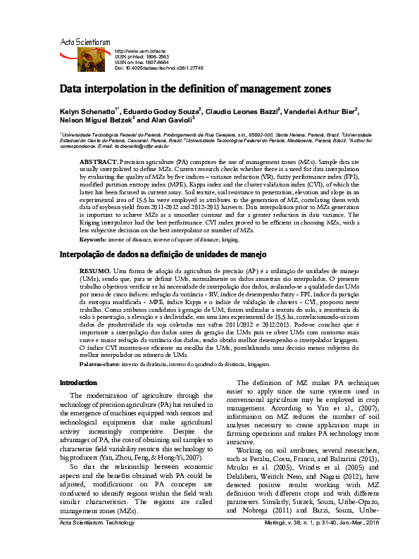 (PDF) Data interpolation in the definition of management zones Nelson