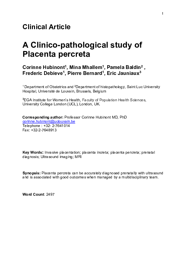 (PDF) A clinico-pathologic study of placenta percreta