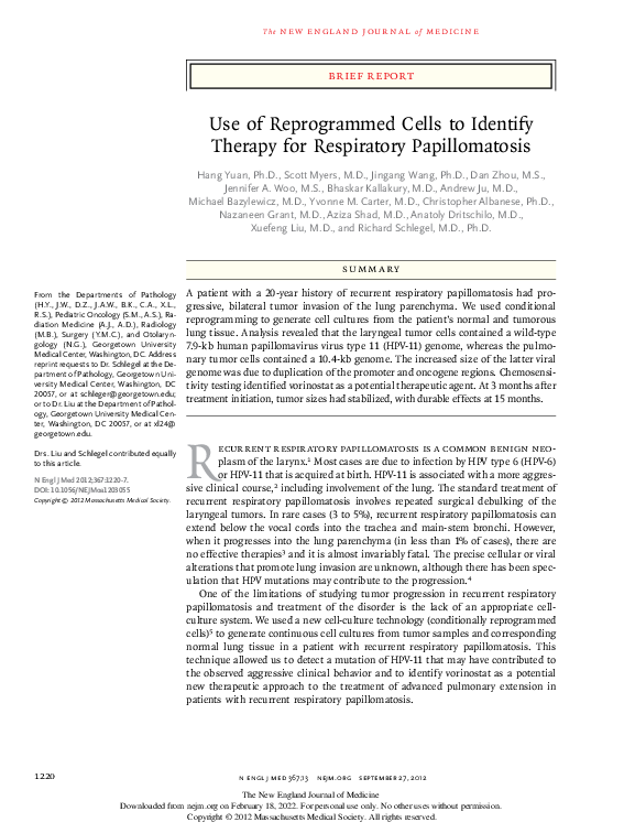 (PDF) Use of Reprogrammed Cells to Identify Therapy for Respiratory ...