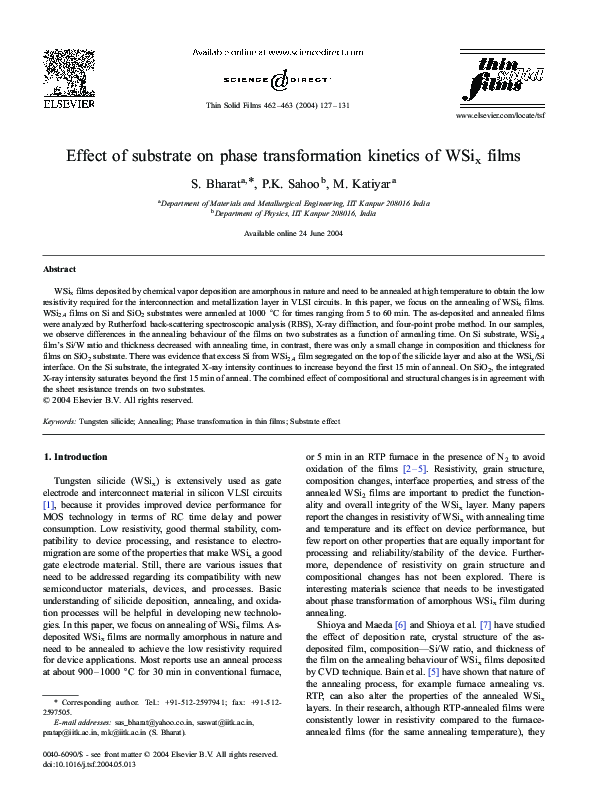 (PDF) Effect of substrate on phase transformation kinetics of WSix films