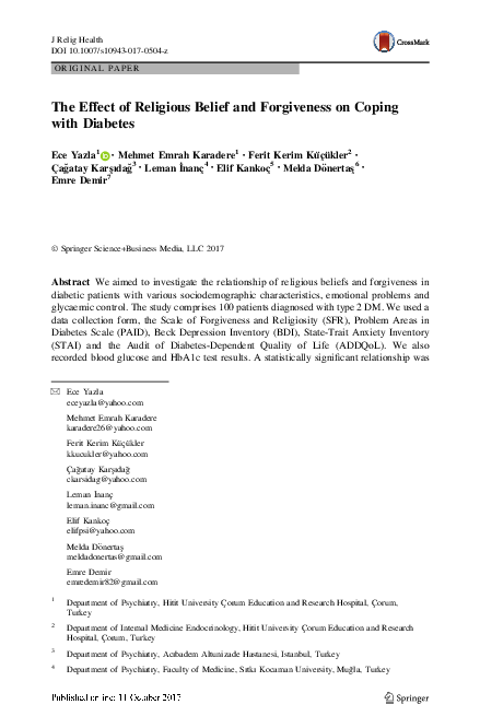 (PDF) The Effect of Religious Belief and Forgiveness on Coping with ...