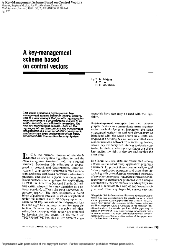 (PDF) A key-management scheme based on control vectors