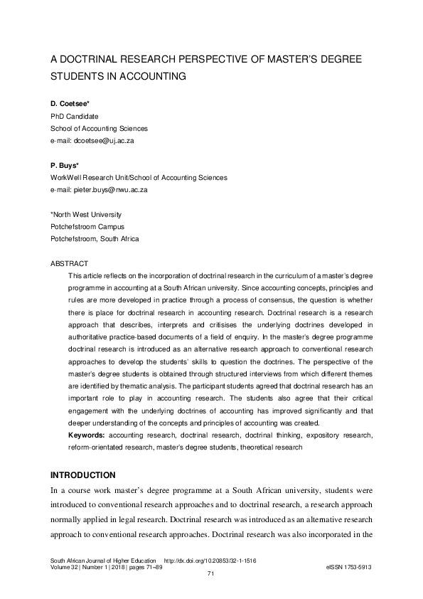 (PDF) A doctrinal research perspective of master's degree students in ...