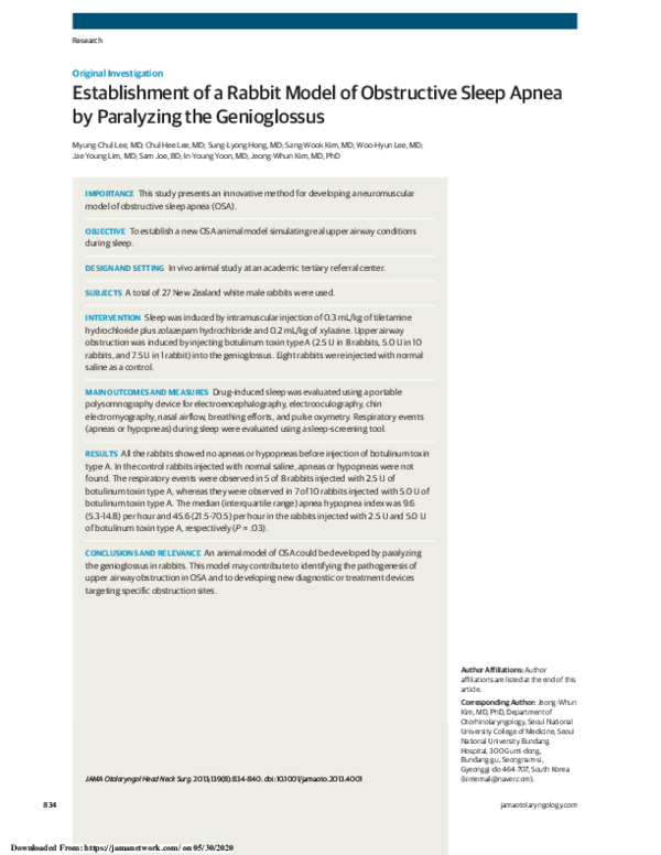 (PDF) Establishment of a Rabbit Model of Obstructive Sleep Apnea by