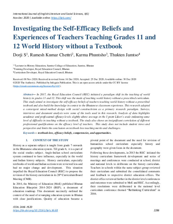 (PDF) Investigating the Self-Efficacy beliefs and experiences of ...