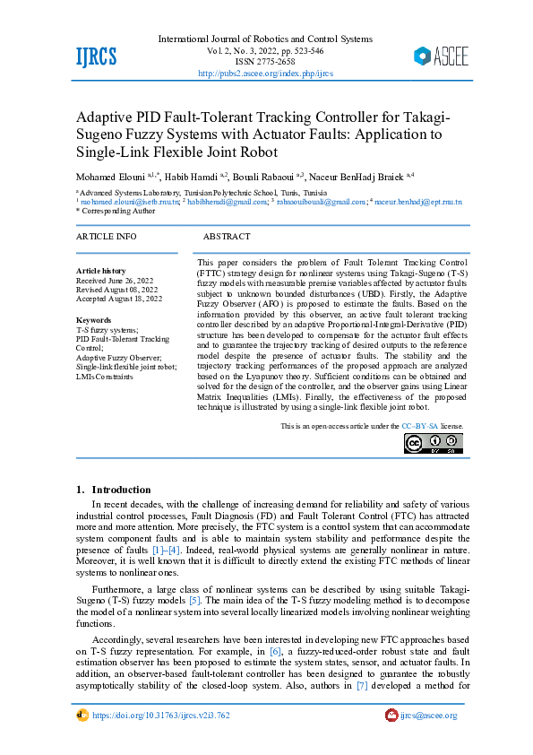 (PDF) Adaptive PID Fault-Tolerant Tracking Controller for Takagi-Sugeno ...