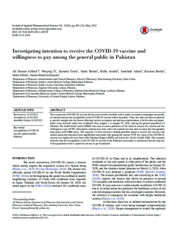 (PDF) Investigating intention to receive the COVID-19 vaccine and ...