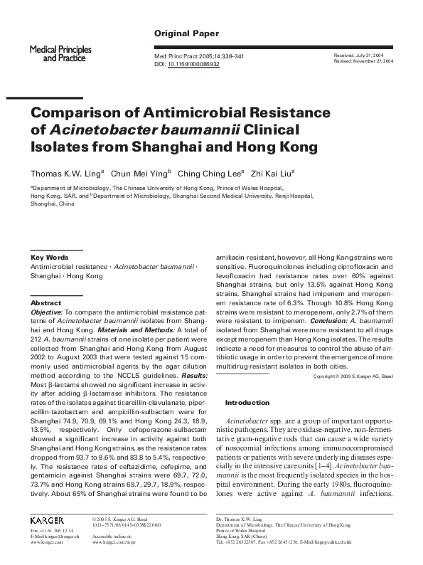 (PDF) Comparison of Antimicrobial Resistance of Acinetobacter baumannii ...