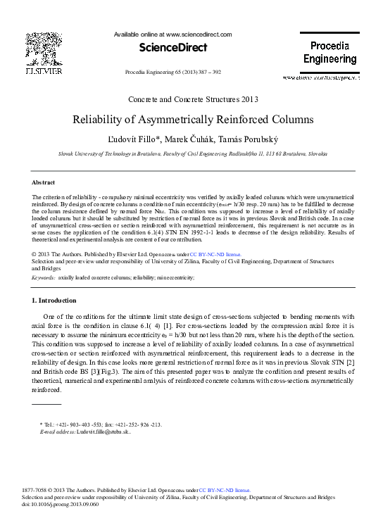 (PDF) Reliability of Asymmetrically Reinforced Columns