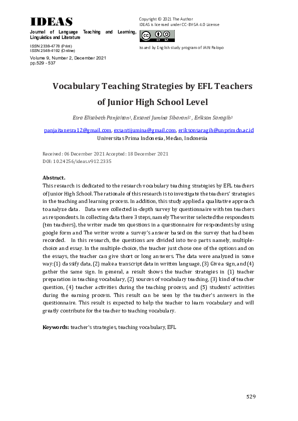 (PDF) Vocabulary Teaching Strategies By Efl Teachers Of Junior High ...