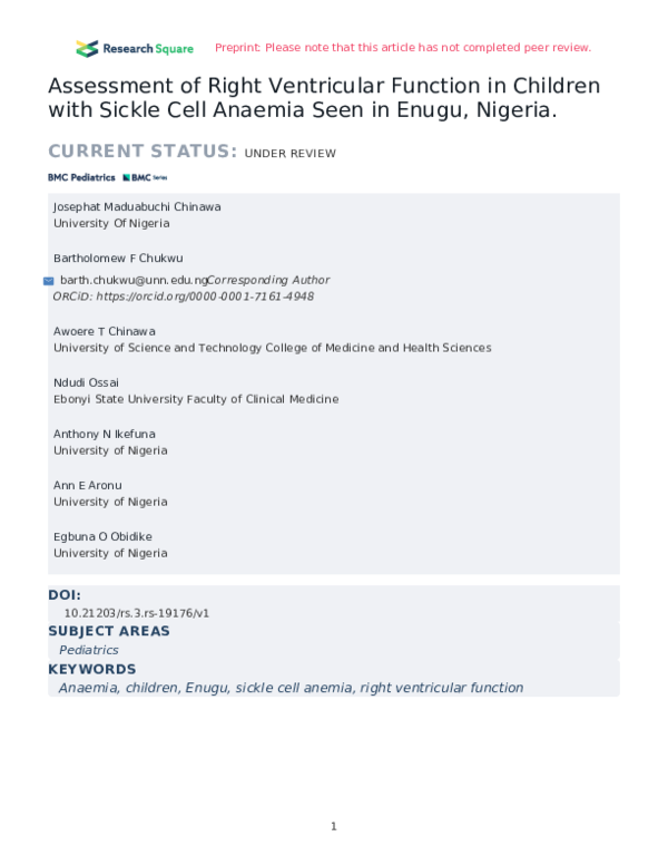 (PDF) Assessment of Right Ventricular Function in Children with Sickle ...
