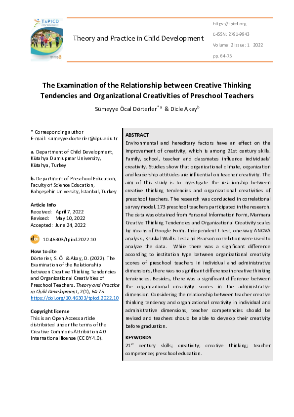 (PDF) The examination of the relationship between creative thinking ...