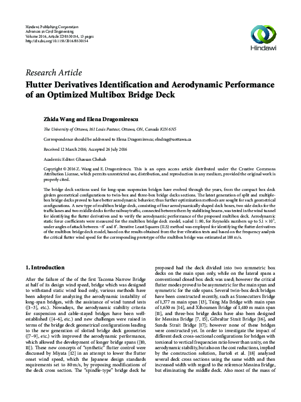 (PDF) Flutter Derivatives Identification and Aerodynamic Performance of ...
