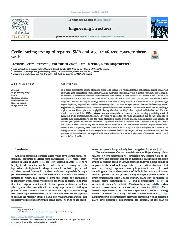 (PDF) Cyclic loading testing of repaired SMA and steel reinforced ...