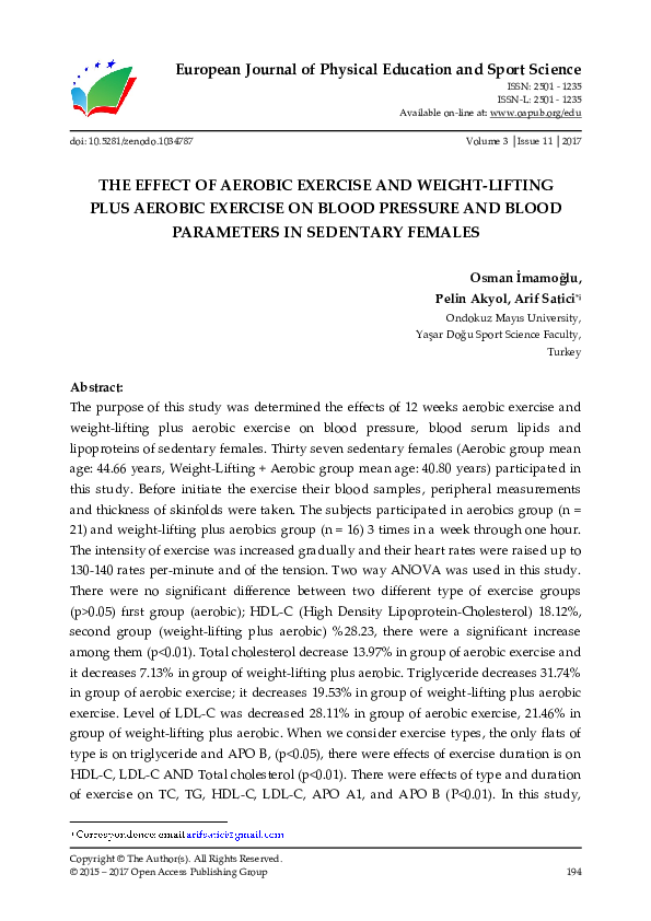 (PDF) The effect of 12 weeks aerobic exercise on blood pressure, heart ...
