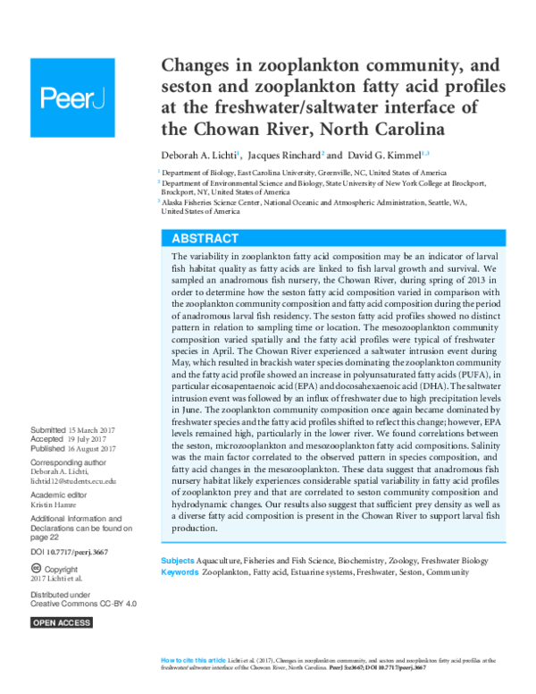 (PDF) Changes in zooplankton community, and seston and zooplankton ...