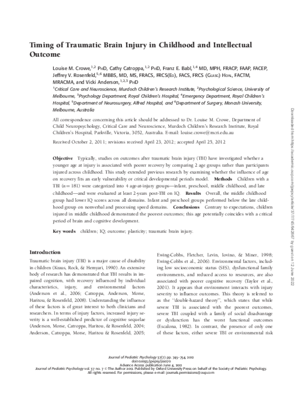 (PDF) Timing of Traumatic Brain Injury in Childhood and Intellectual ...
