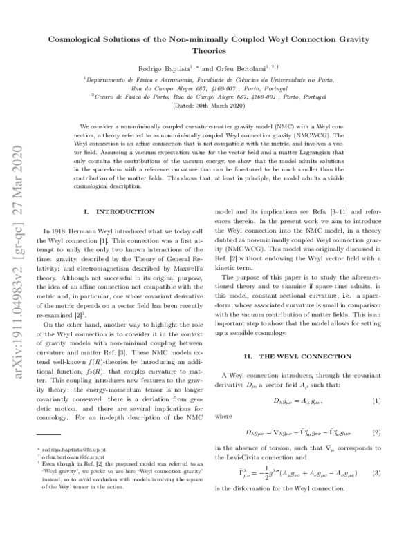 Pdf Cosmological Solutions Of The Non Minimally Coupled Weyl
