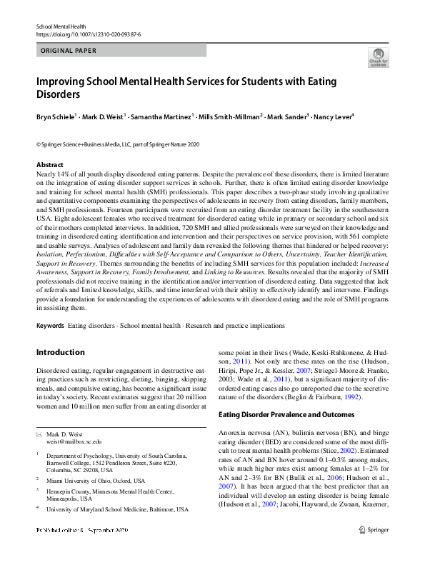 (PDF) Improving School Mental Health Services for Students with Eating ...