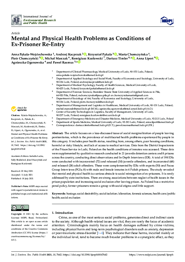 (PDF) Mental and Physical Health Problems as Conditions of Ex-Prisoner ...