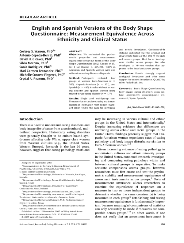 (PDF) English and Spanish versions of the Body Shape Questionnaire ...