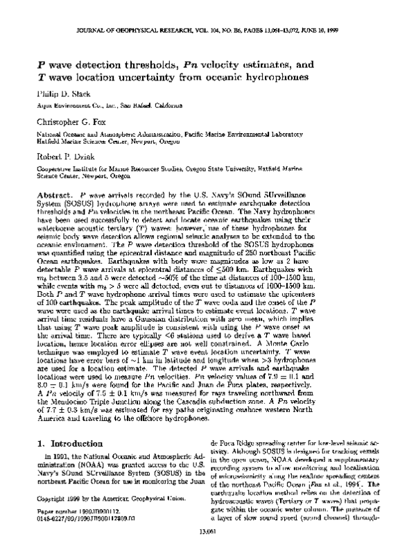 (PDF) Pwave detection thresholds,Pnvelocity estimates, andTwave ...