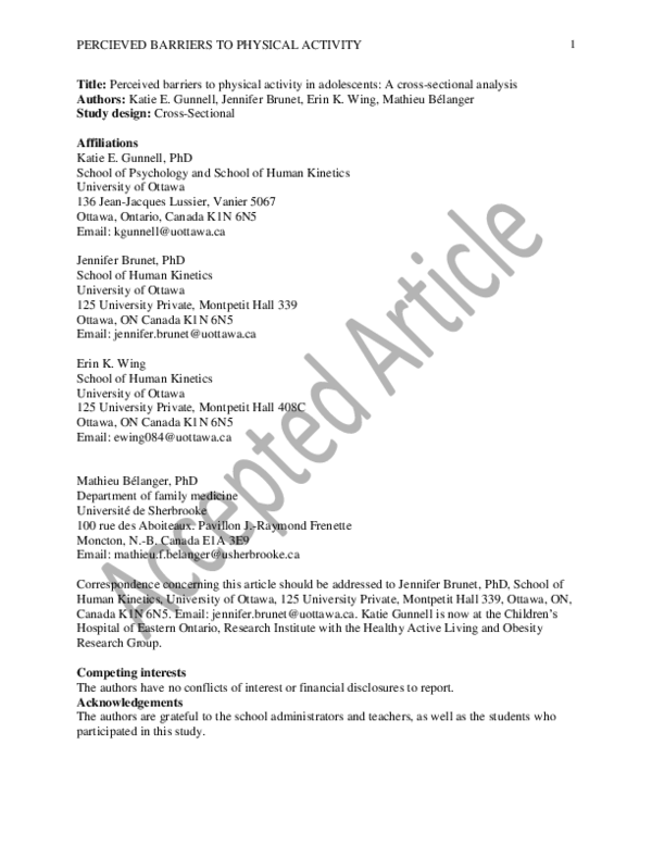 (PDF) Measuring Perceived Barriers to Physical Activity in Adolescents
