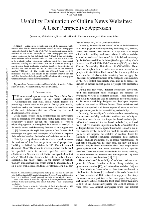 (PDF) Usability Evaluation Of Online News Websites: A User Perspective ...