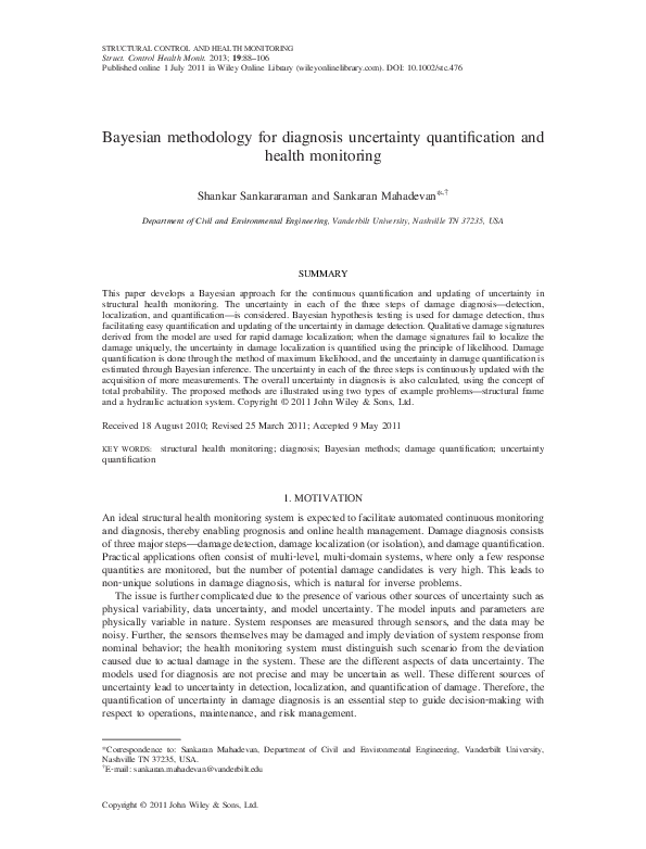 (PDF) Bayesian methodology for diagnosis uncertainty quantification and ...