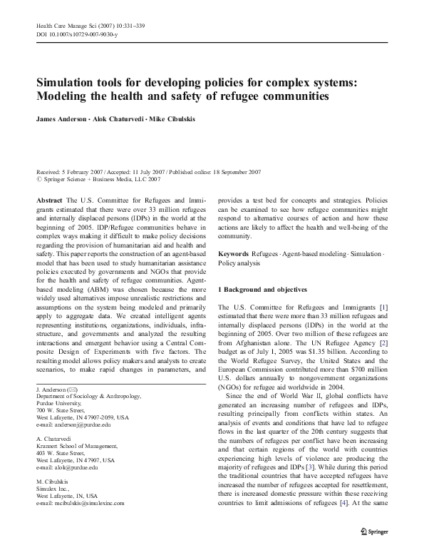 (PDF) Simulation tools for developing policies for complex systems ...