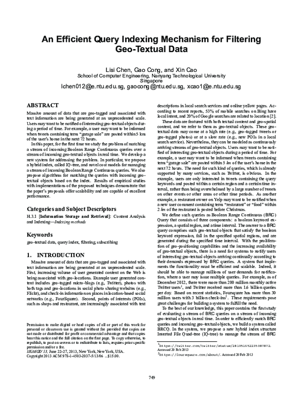 (PDF) An efficient query indexing mechanism for filtering geo-textual data